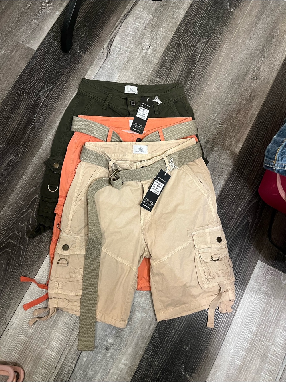 Four Steeds - Bundle of Cargo Shorts with Belt - Beige, Coral, and Olive